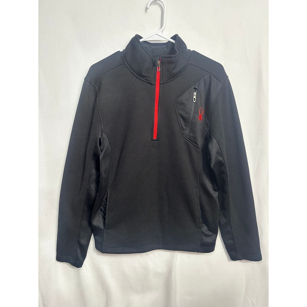 Spyder Mens S Black Red Quarter‎ Zip Waffle Knit Fleece Pullover SPEDD243-096